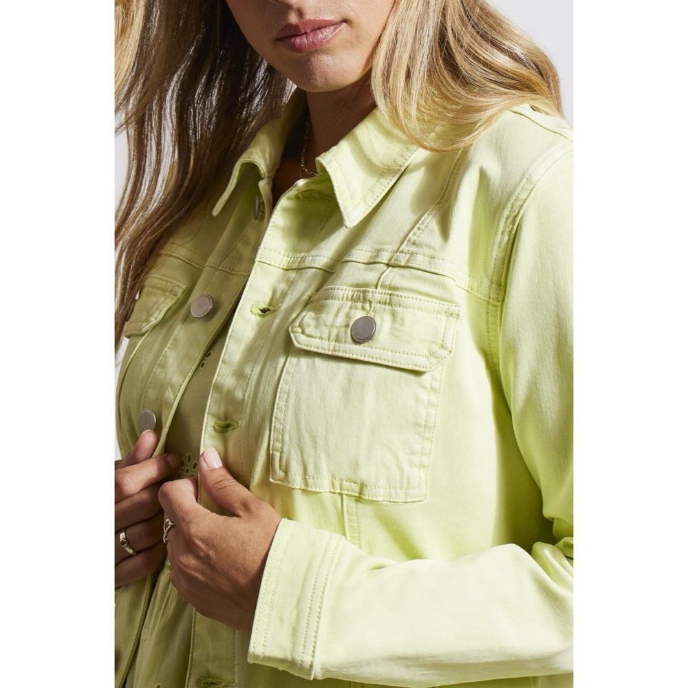 Tribal Women's Jeans Lightweight Stretch Denim Jacket Raw Edge Hem Wild Lime 2XL